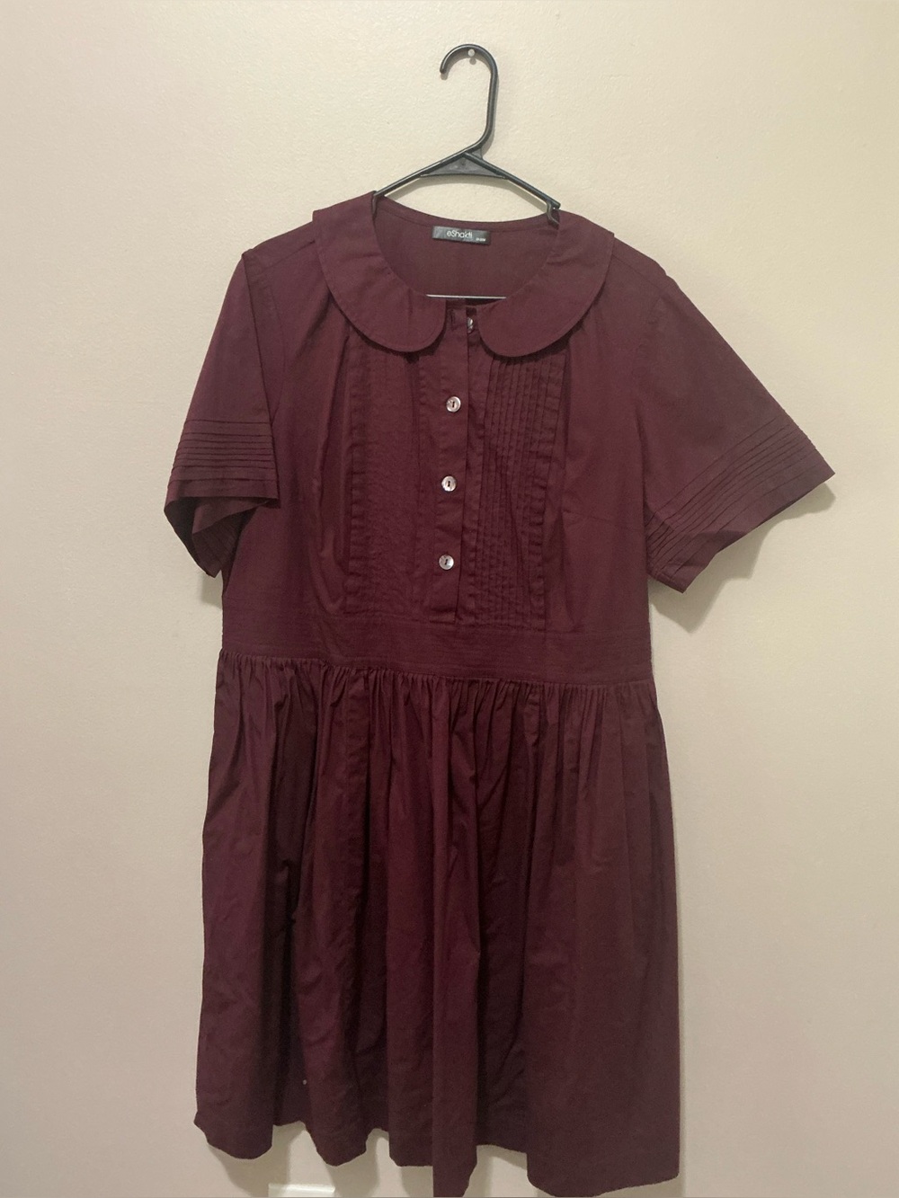 eshakti Maroon and Black Peter Pan Collar Short Sleeve Dresses